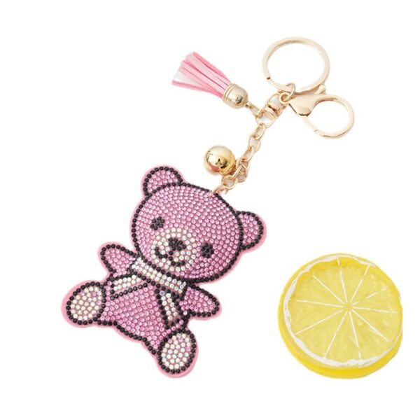 Wholesale Cute Cartoon Bear Rhinestone Keychain with Tassel White Alloy Bag Charm Boutique Resale