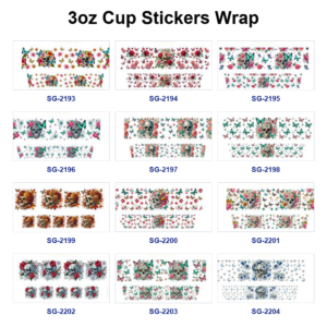 Wholesale 8pcs Mixed Gothic Rose Butterfly Print 3oz Cup Stickers Wrap