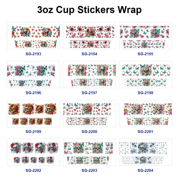 Wholesale 8pcs Mixed Gothic Rose Butterfly Print 3oz Cup Stickers Wrap