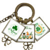 Wholesale Vintage Copper Lucky Clover Keychain St Patrick's Day Gift Square Glass Pendant Charm