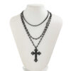 Wholesale Gothic Dark Style Artificial Crystal Cross Pendant Layered Necklace for Women Trendy Jewelry Accessory