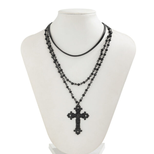 Wholesale Gothic Dark Style Artificial Crystal Cross Pendant Layered Necklace for Women Trendy Jewelry Accessory