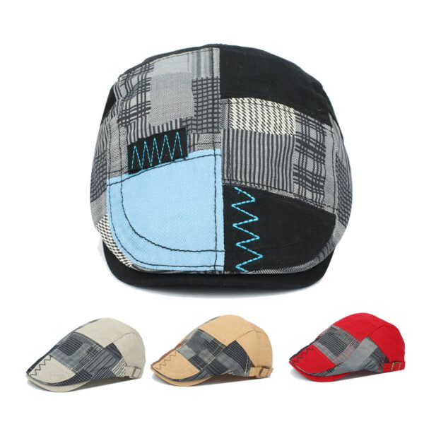 oly-4d05e4247f7496935e3f99e8923849c8 Wholesale Black Spliced Plaid Forward Cap with Embroidery for Casual Summer Wear