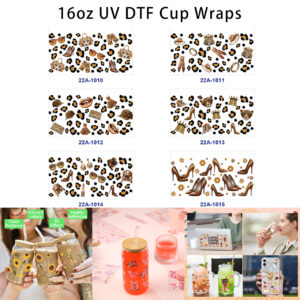 Wholesale 5pcs Luxurious Vintage Leopard Print Leopard Head Crown High Heel Bag Sunglasses Lipstick Outfit Mixed Decor Prints 16oz Cup UV DTF Wraps