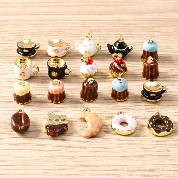 Wholesale 5pcs Blue Cake Donut Pendant Charms Zinc Alloy DIY Jewelry Making Keychain Bag Charm