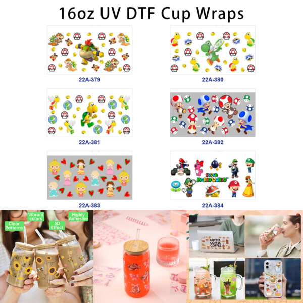 oly-4d35b22a8975129c39f4b04d60044697 Wholesale 5Pcs Lovely Vivid Retro Arcade Game Cartoon Character Mixed Decor Prints 16Oz Cup UV DTF Wraps OLY Exclusive