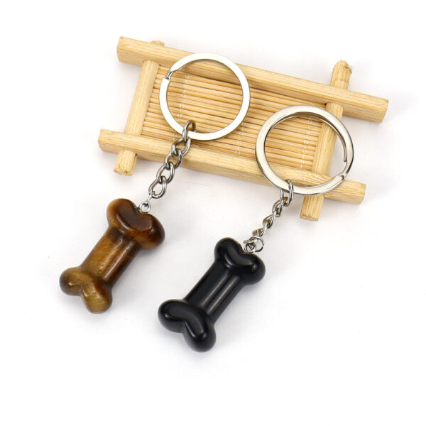 Wholesale Pastoral Style Bone-Shaped Obsidian Semi-Precious Stone Keychain Pendant DIY Jewelry Accessory Gift