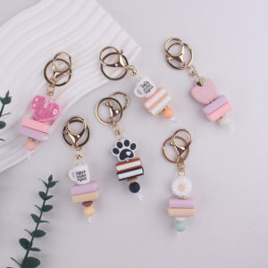 Wholesale Trendy Book Silicone Keychain Handmade Beaded Purple Heart Charm Resale Gift