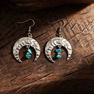 Crescent moon hanging turquoise earrings (pair)