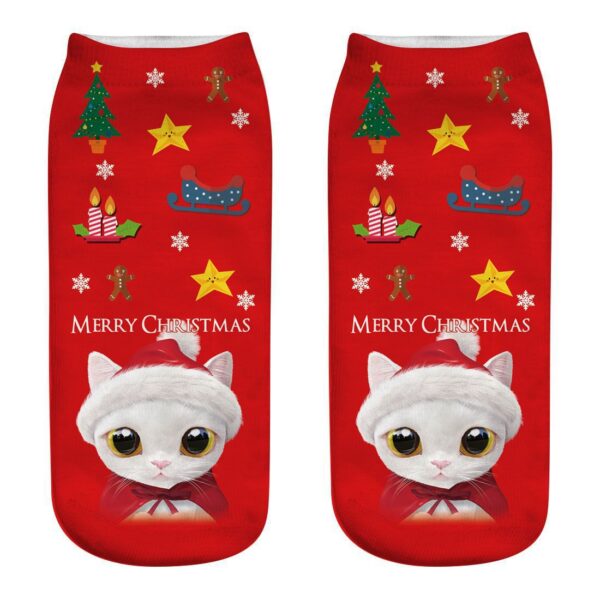 oly-4e4349998056f172ff1c43ae948edd57 Wholesale Polyester Cotton Christmas Cat 3D Printed Ankle Socks for Women Everyday Casual Wear