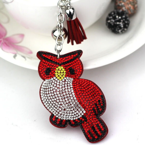 Wholesale Bright Red Cartoon Owl Keychain Korean Velvet Rhinestone Bag Charm Fashion Accessory Gift
