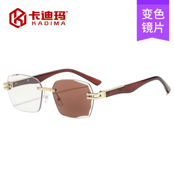 Wholesale Gold Frame Frameless Color Changing Square Sunglasses UV400 Street Style Travel Fashion Accessories for Resale