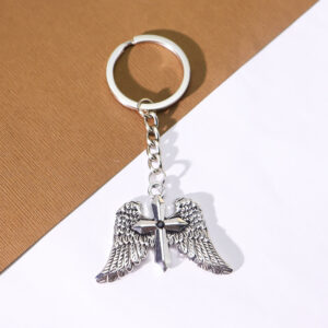 Wholesale Punk Vintage Angel Wings Cross Keychain Pendant, Zinc Alloy Fashion Accessory for Bags