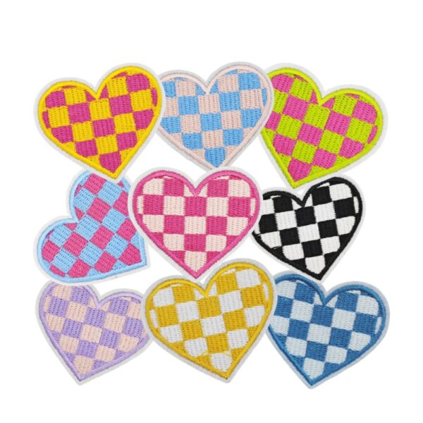 oly-4e9b570ebb4f15d0428a02c562273827 Wholesale Plaid Love Heart Embroidery Applique Patch Fashion Accessory for Headwear Boutique Resale