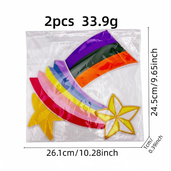 oly-4ece1975581135b9c7b8b0870ba02b1a Wholesale Polyester Thread Rainbow Five-Pointed Star Embroidered Patches 2pcs Iron-On Decorative Accent for Clothing Bags