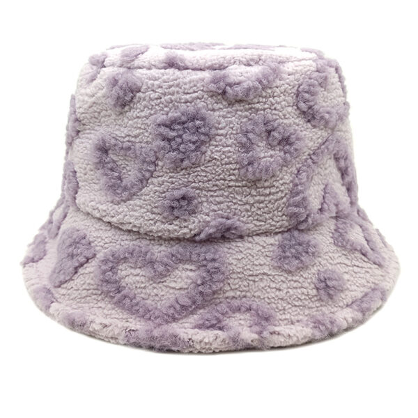 Wholesale Heart Plush Bucket Hat Light Purple Fashion Sun Protection for Women
