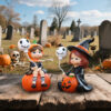 Wholesale Resin Halloween Skull Balloon Witch Statue Set Decorative Accent for Home Garden