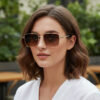 oly-4f0028fc386396047a92629663bb904f Wholesale Vintage Dual Beam Metal Sunglasses for Women Black Frame Grey Lens UV400 Sun Protection Fashion Accessory