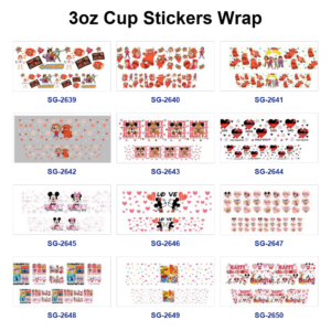 oly-4f163435c2f4d55cf79a52fc8fd44169 Wholesale 8pcs Cartoon Valentine Heart Print 3oz Cup Stickers Wrap OLY Exclusive