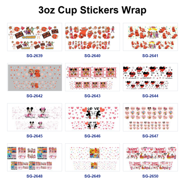 Wholesale 8pcs Cartoon Valentine Heart Print 3oz Cup Stickers Wrap OLY Exclusive