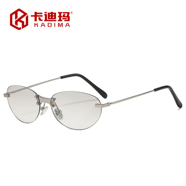 oly-4f314c1bc5bfb3d14464177241d781f8 Wholesale Chic Retro Oval Frameless Sunglasses UV400 Silver Frame Gray Lenses Fashion Accessory