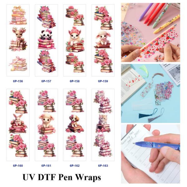 Wholesale 2/8/16pcs UV DTF Stickers Cute Forest Animal Book Rose Print Pen and Bookmark Stickers