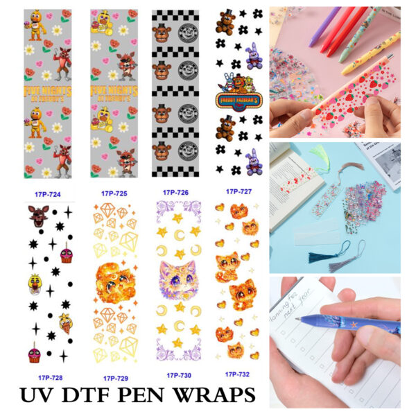 Wholesale 2/8/16pcs UV DTF Stickers Classic FNAF Horror Game Graphics Pen and Bookmark Stickers