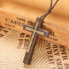 Wholesale Handmade Wood Alloy Cross Pendant Necklace Double Layer Rope Chain Jewelry Accessory for Couples Boutique Resale