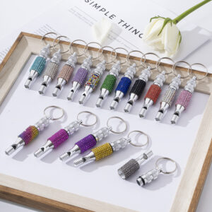 oly-500b32e3f6cc3b2bc7e735fa7faad19c Wholesale Chic Rhinestone Whistle Keychain Zinc Alloy Outdoor Survival Car Key Accessory