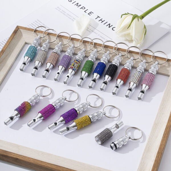 oly-500b32e3f6cc3b2bc7e735fa7faad19c Wholesale Chic Rhinestone Whistle Keychain Zinc Alloy Outdoor Survival Car Key Accessory