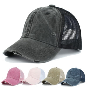 Wholesale White Washed Baseball Cap Breathable Mesh Hollow Design Curved Brim Summer Everyday Wear
