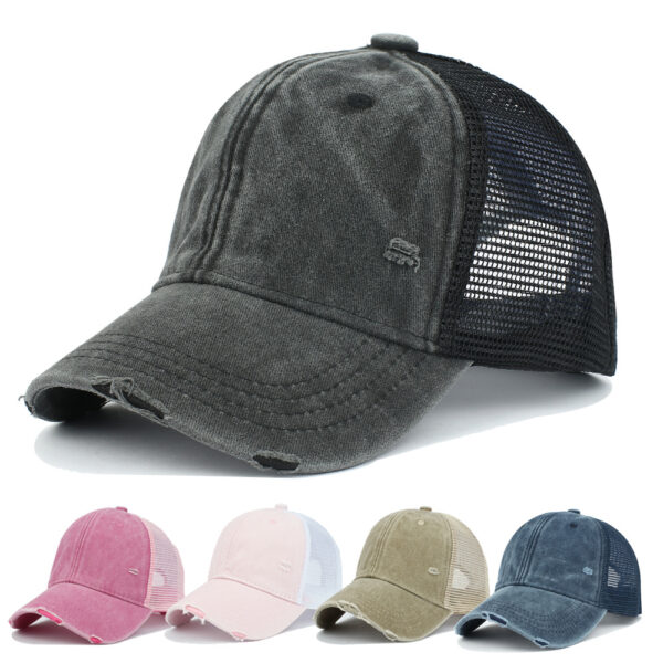 Wholesale White Washed Baseball Cap Breathable Mesh Hollow Design Curved Brim Summer Everyday Wear