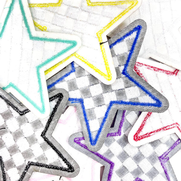 oly-502259d0c78aebf5711fb681cee94c17 Wholesale Trendy Five pointed Star Embroidered Patch Glitter Polyester Hot Melt Adhesive 8 Colors DIY Accessory for Shoes Hats Bags