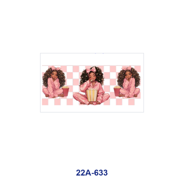 oly-506631ca3c2a0aa39506286b05ae3ace Wholesale 5pcs Cozy Warm Tone Cartoon Lounge Girl Donut Popcorn Bow Daisy Sunflower Check Border Assorted Decor Prints 16oz Cup UV DTF Wraps