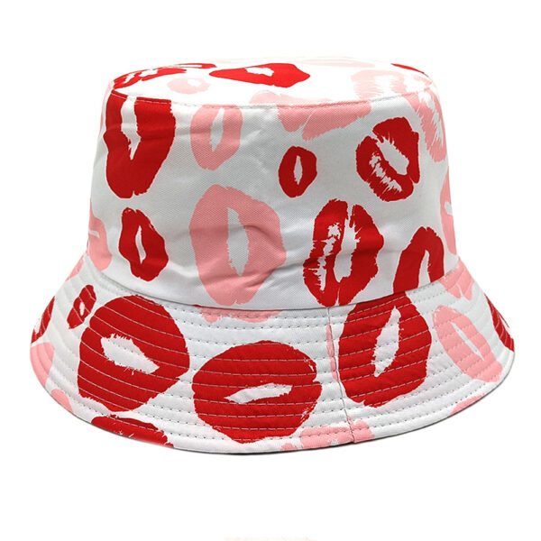 Wholesale Trendy Black Fisherman Hat with Lips and Heart Print Sun Hat for Women Couple Everyday Use