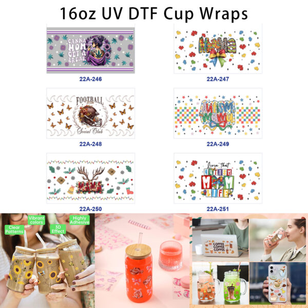 oly-508dddd3837f973e51b7714fcdf73860 Wholesale 5Pcs Mom Themed Sport Holiday And Special Care Mixed Decor Prints 16Oz Cup UV DTF Wraps
