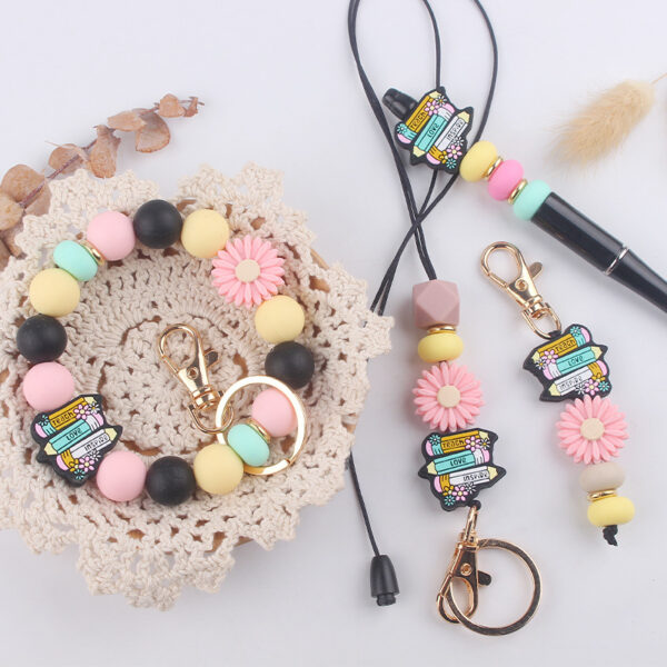 Wholesale Korean Style Cartoon Pencil Silicone Wrist Keychain Set DIY Charm Accessory for Graduation Gifts