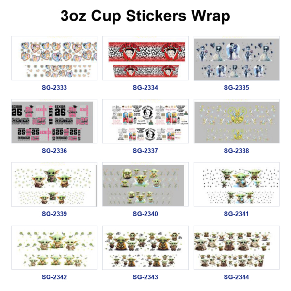 oly-50eafa01ddbb39d9ea3ea30f52d1e85d Wholesale 8pcs Mixed Heart Cookie Cartoon Figure Graduation Alien Print 3oz Cup Stickers Wrap OLY Exclusive