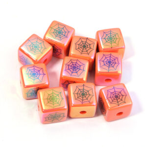 Orange spider web square beads / About 15mm, hole about 3.7mm (about 36g/pack)