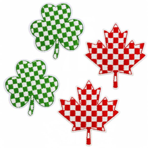 oly-5101820fcc989d9064a6d8348e541292 Wholesale Checkerboard Clover Maple Leaf Embroidered Patches Set of 4 Iron On DIY Clothing Decor Craft Supply