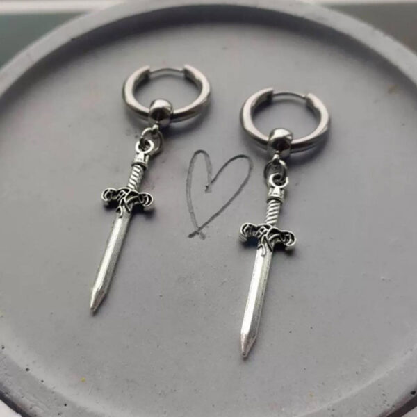 Wholesale Y2K Punk Sword Pendant Earrings Titanium Steel Hoops Fashion Accessory for Women