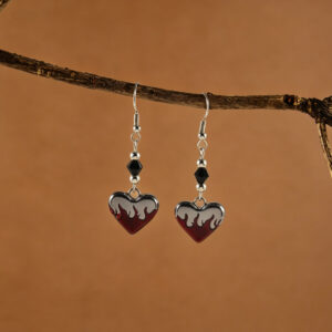 Burgundy love pendant ear hooks - one pair