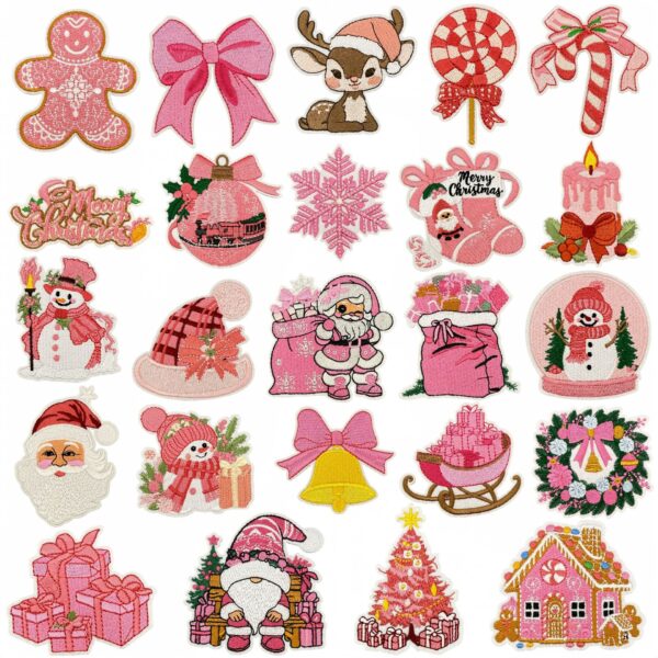 Wholesale Pink Christmas Embroidery Patch Polyester Thread Iron-On Decorative Gift