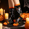 Wholesale Polyester Cotton Moisture Wicking Mid Calf Socks Halloween Cartoon Pumpkin Skeleton Unisex Party Socks