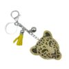 Wholesale Stylish Khaki Leather Cheetah Rhinestone Tassel Keychain Bag Charm Car Key Accessory Gift