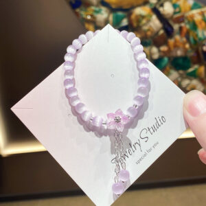 Purple cat eye glass flower bracelet bag