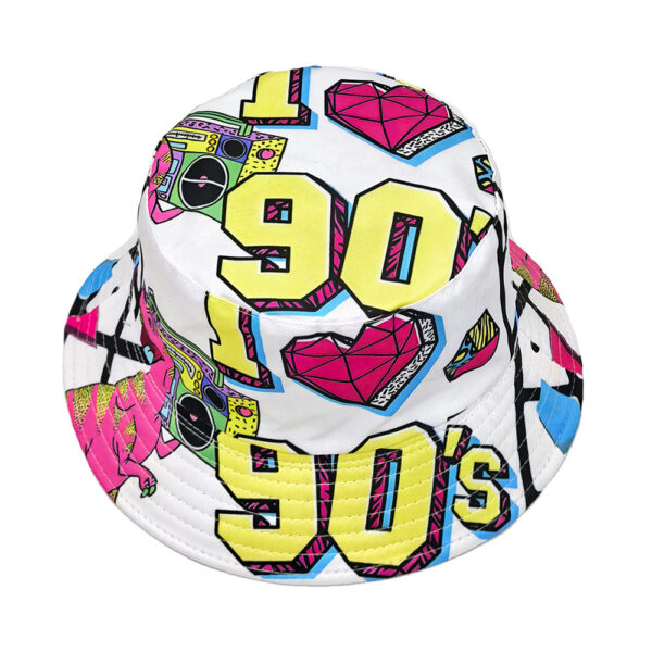 Wholesale Stylish 90s Party Bucket Hat Unisex Double Sided White Print Sun Protection