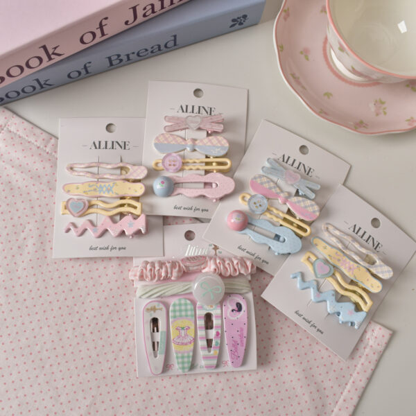 oly-51f71e331d1d0194f76c3d05a81f2410 Wholesale Trendy Acrylic Plaid Hair Clip Set 4pcs Duckbill Clips, Fashion Accessory for Everyday Styling or Boutique Resale