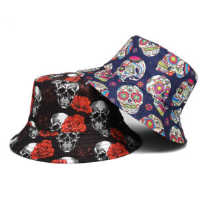Wholesale Trendy Double Sided Fisherman Hat with Skull Pattern Sunscreen Bucket Hat Fashion Accessory for Resale