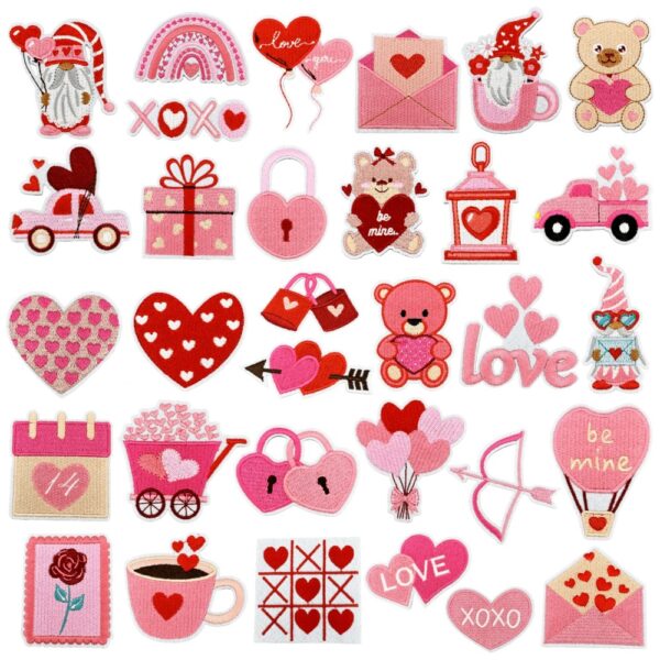 Wholesale Polyester Thread Iron-On Embroidery Patch Pink Heart Bear Design Home Decor Gift